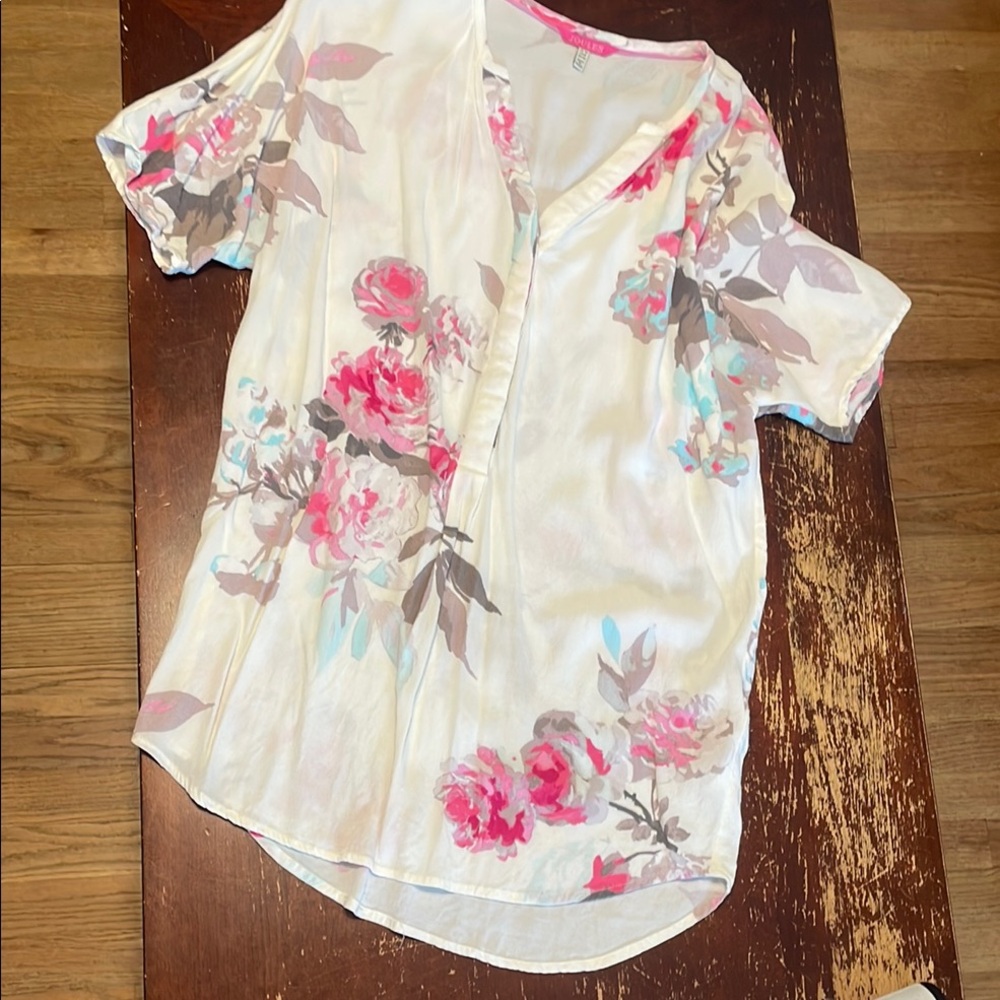 Joules White and Pink Floral Relaxed Short Sleeve Tunic size 8